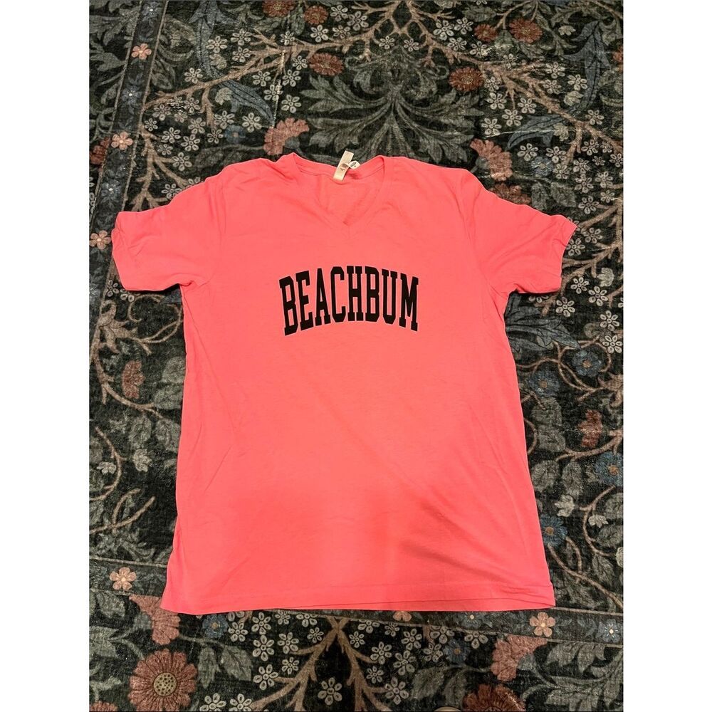 Bella Canvas Coral Pink V-Neck BEACHBUM Graphic Tee